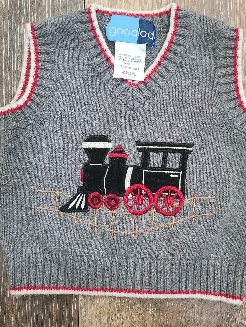 Good Lad Train Applique Embroidered Sweater Vest Boys Size 12mo